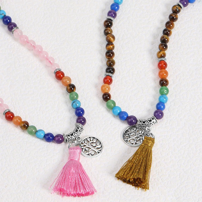 7 Chakra Mala Bracelet - Tibetan Prayer Beads with Semi-Precious Stones | Buddhive
