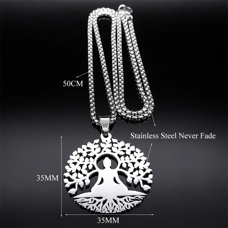 Buddha Tree of Life Necklace Pendant - Stainless Steel Unisex Buddhist Jewelry | Buddhive