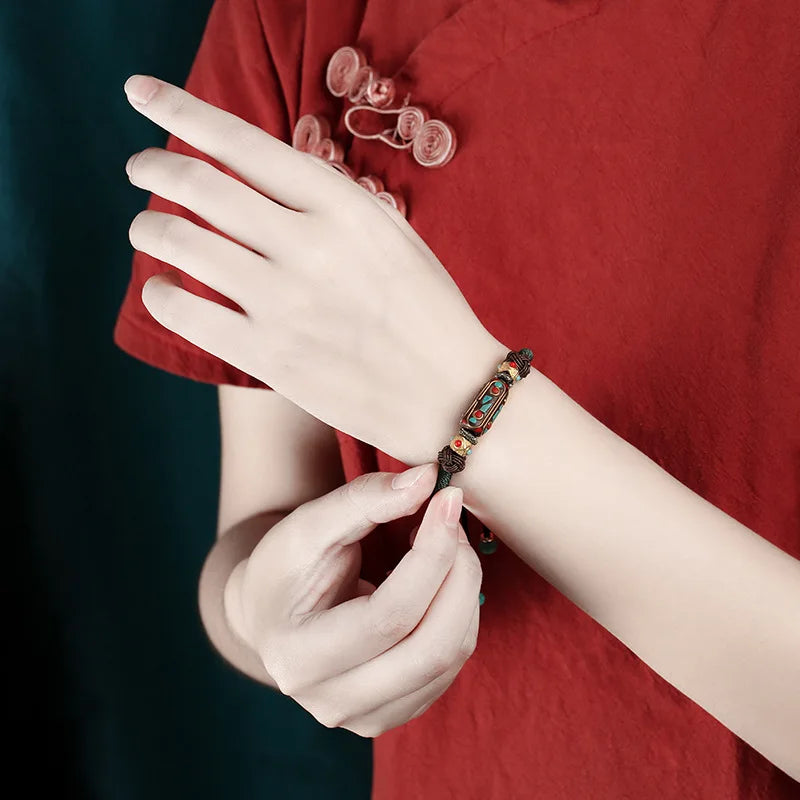 Tibetan Luck Bracelet Retro Geometric Charm - Adjustable Metal Buddhist Jewelry | Buddhive