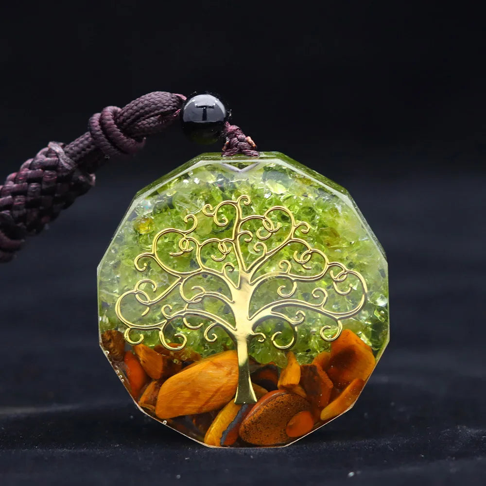 Orgonite Tiger Eye Pendant Tree of Life - Natural Stone Buddhist Necklace | Buddhive