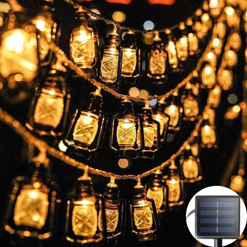 Solar LED Lantern String Lights Rustic Outdoor Garden Decor - 8 Lighting Modes | Buddhive