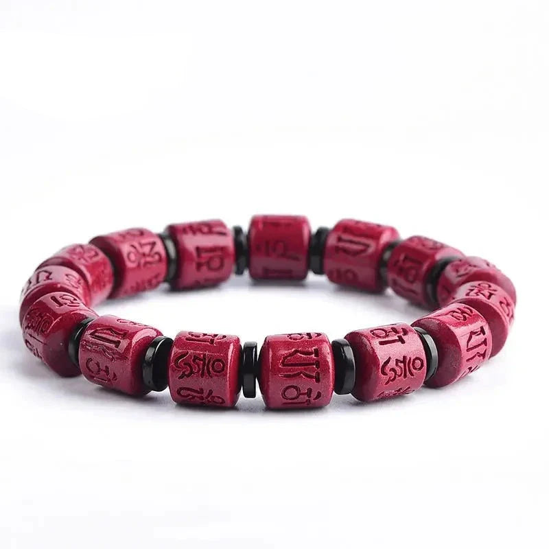 Tibetan Cinnabar Bead Bracelet - Authentic Hand-Carved Red Stone - Meditation & Protection | Buddhive