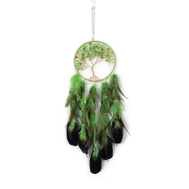 Tree of Life Dream Catcher Green - Handwoven Textile Wall Hanging - Spiritual Home Decor | Buddhive