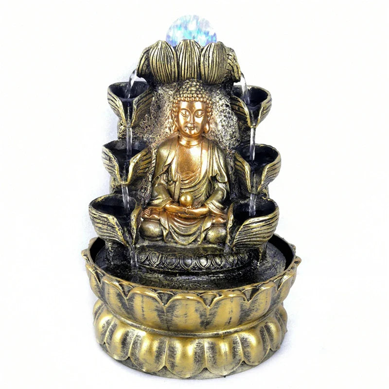 Buddha Fountain Indoor Zen Harmony Resin Tabletop Water Feature with LED | Buddhive