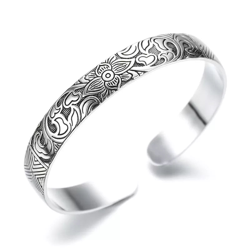 Lotus Flower Bracelet Sterling Silver 925 - Adjustable Buddhist Cuff | Buddhive