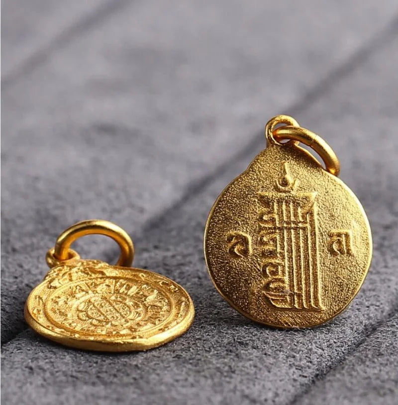Tibetan Kalachakra Amulet Gold Plated - Buddhist Protection Pendant Sterling Silver | Buddhive
