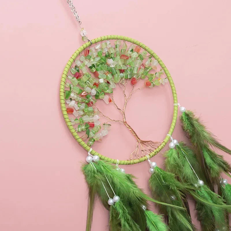 Tree of Life Dream Catcher Green - Handwoven Textile Wall Hanging - Spiritual Home Decor | Buddhive