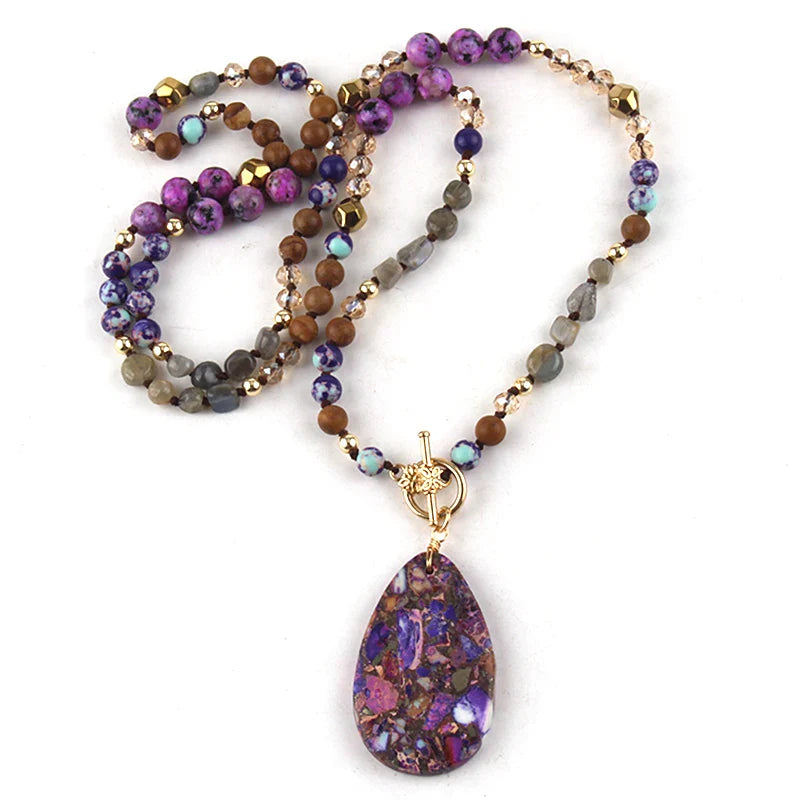 Purple Gemstone Necklace - Rectangular Natural Stone Pendant - Buddhist Jewelry | Buddhive