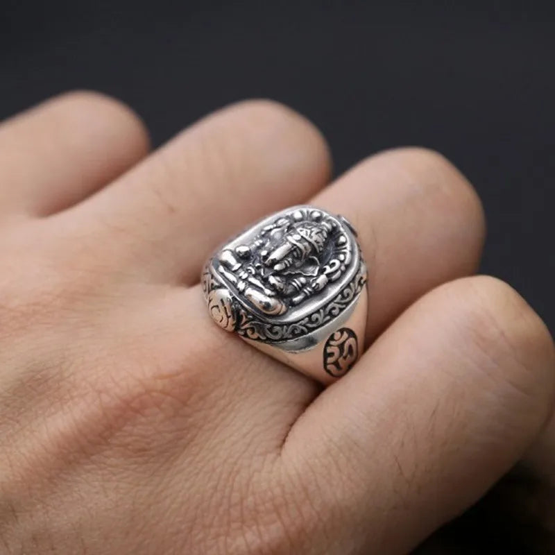 Ganesh Ring Sterling Silver 925 - Hindu Buddhist Elephant God Signet Ring for Men | Buddhive