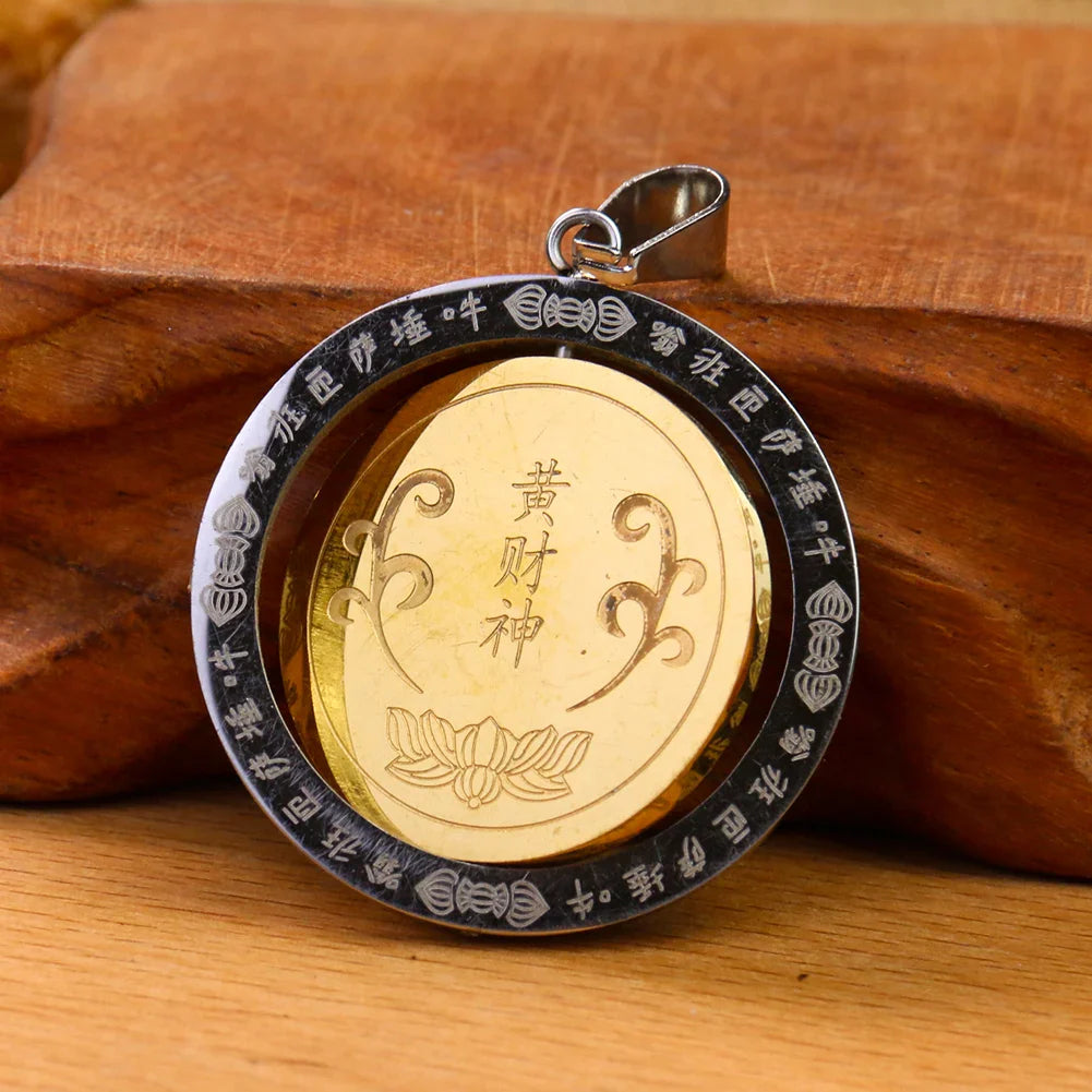 Buddhist Om Amulet Pendant - Round Gold Metal Tibetan Symbol Necklace | Buddhive