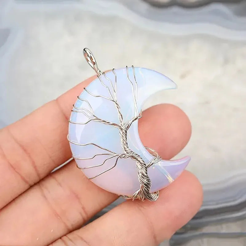 Tree of Life Necklace Crescent Moon Stone Pendant - Buddhist Jewelry | Buddhive