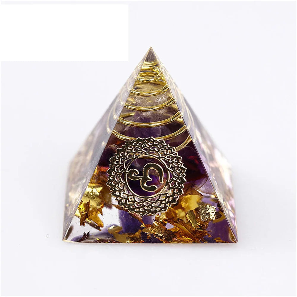Orgonite Pyramid with Amethyst & Om Symbol - 5cm Energy Generator | Buddhive