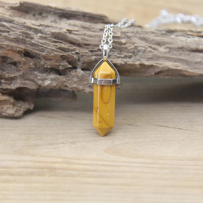 Hexagonal Stone Necklace - Natural Gemstone Pendant - Tiger's Eye & Obsidian | Buddhive