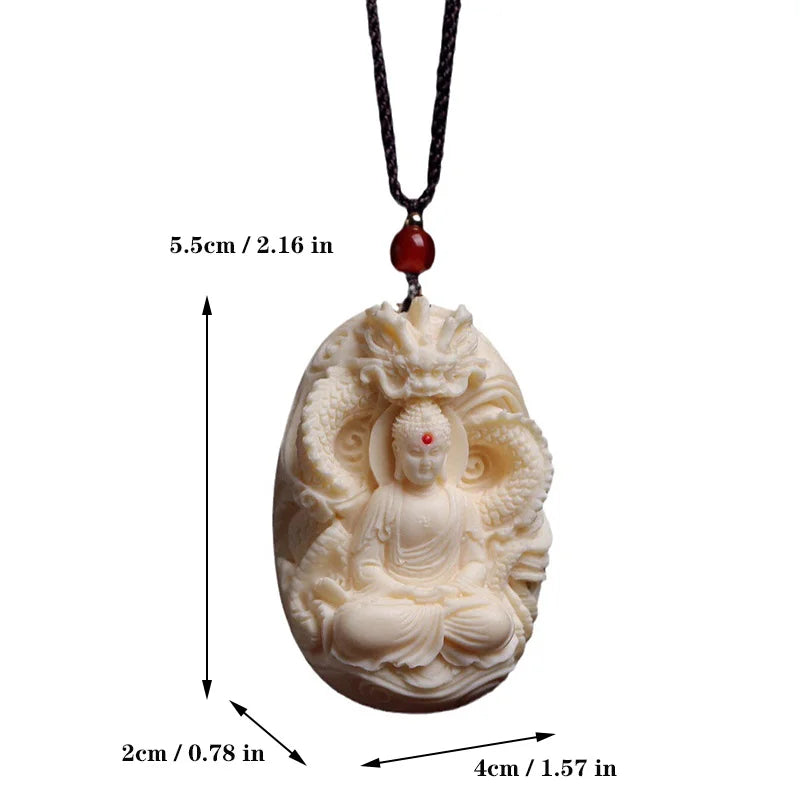 White Dragon Buddha Pendant Necklace - Resin Buddhist Amulet for Protection | Buddhive