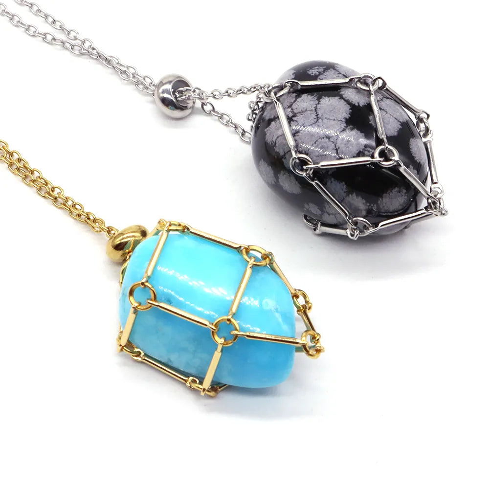Stone Holder Necklace - Adjustable Cage Pendant for Natural Gemstones - Silver & Gold Options | Buddhive