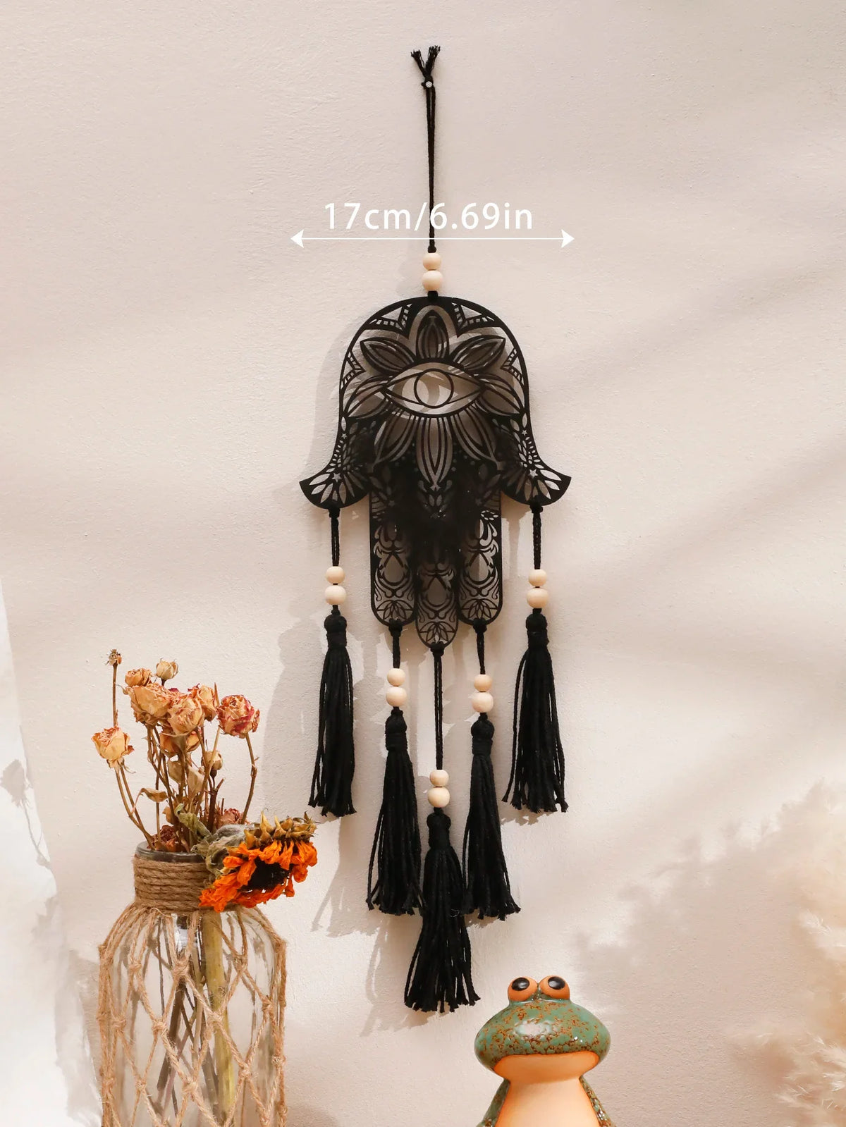 Hamsa Hand Dream Catcher Black Wood Wall Decor - Protection Symbol & Spiritual Hanging | Buddhive