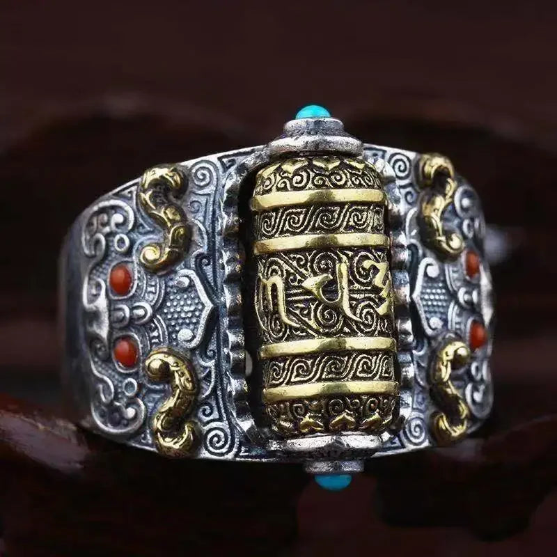 Tibetan Ring Copper Geometric Design Vintage Buddhist Jewelry | Buddhive
