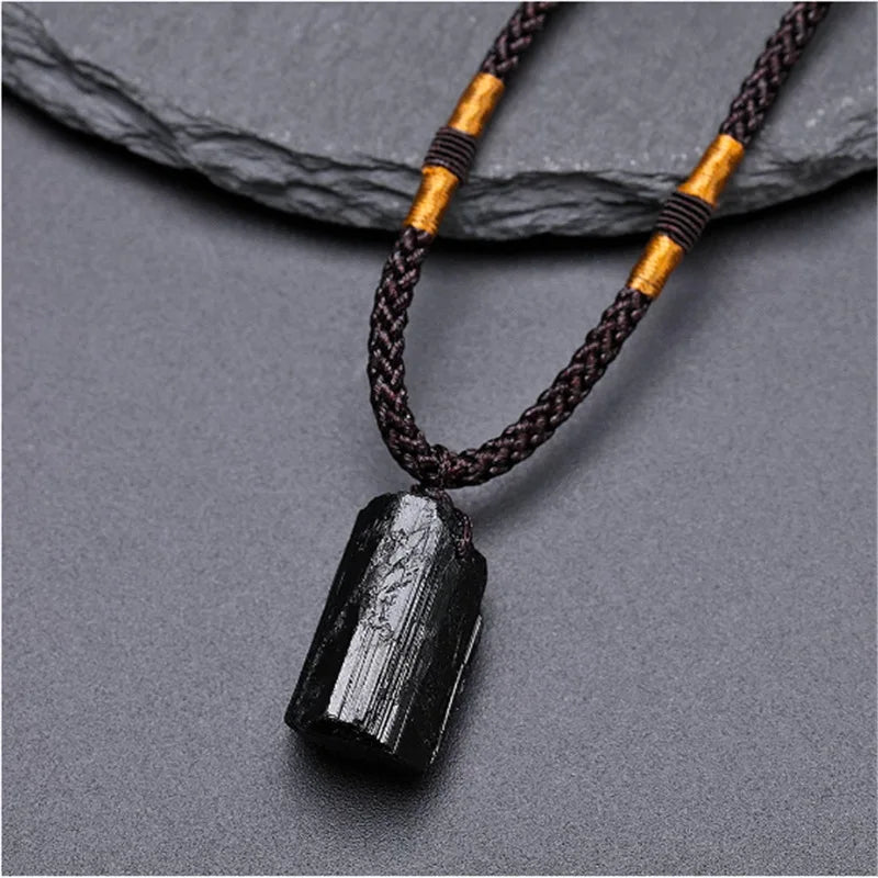 Black Tourmaline Necklace Raw Stone - Natural Crystal Protection Jewelry | Buddhive