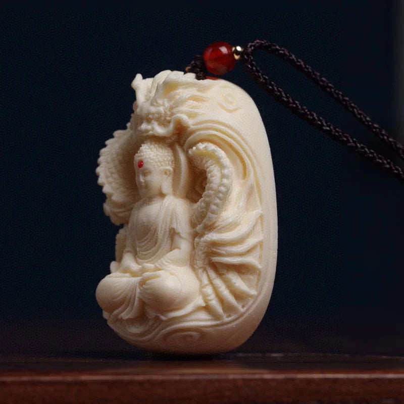 White Dragon Buddha Pendant Necklace - Resin Buddhist Amulet for Protection | Buddhive