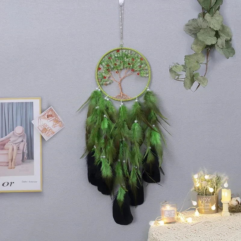 Tree of Life Dream Catcher Green - Handwoven Textile Wall Hanging - Spiritual Home Decor | Buddhive