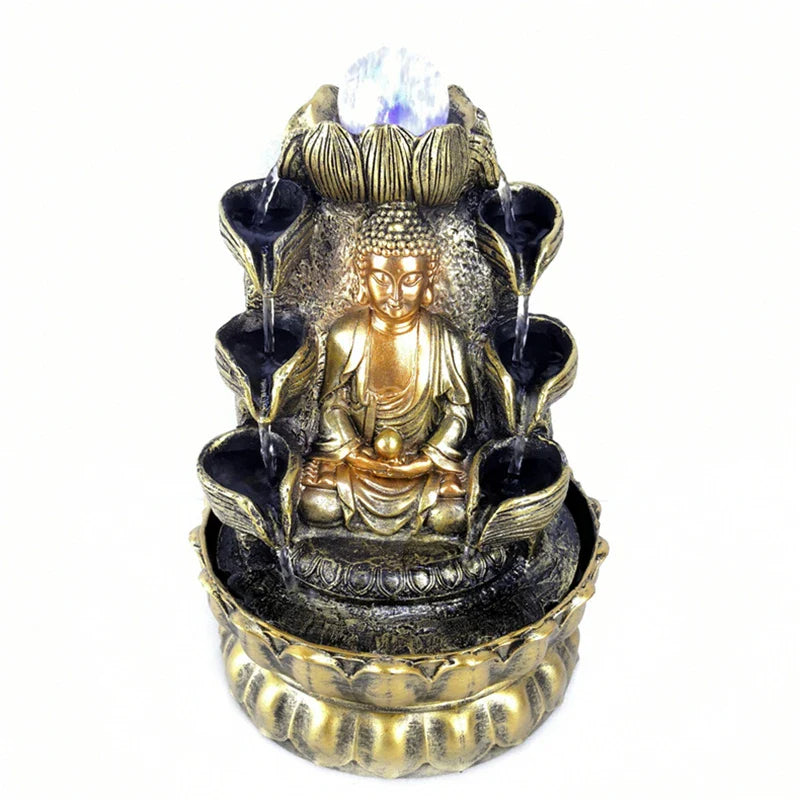 Buddha Fountain Indoor Zen Harmony Resin Tabletop Water Feature with LED | Buddhive