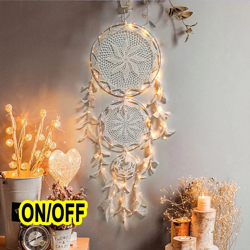 LED Dream Catcher with Lights - Handcrafted Boho Wall Decor - Bedroom & Meditation Space | Buddhive