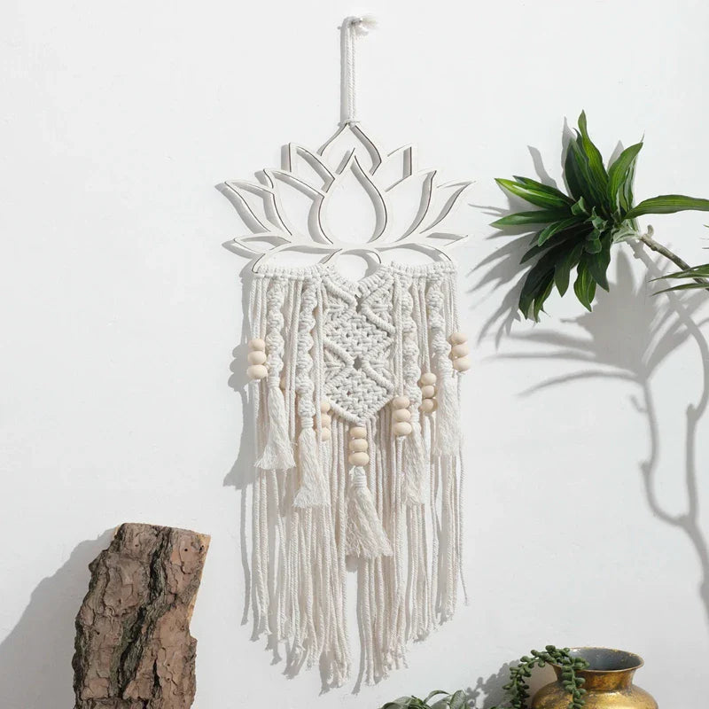 Macrame Dream Catcher Lotus Flower - Handwoven Boho Wall Hanging | Buddhive