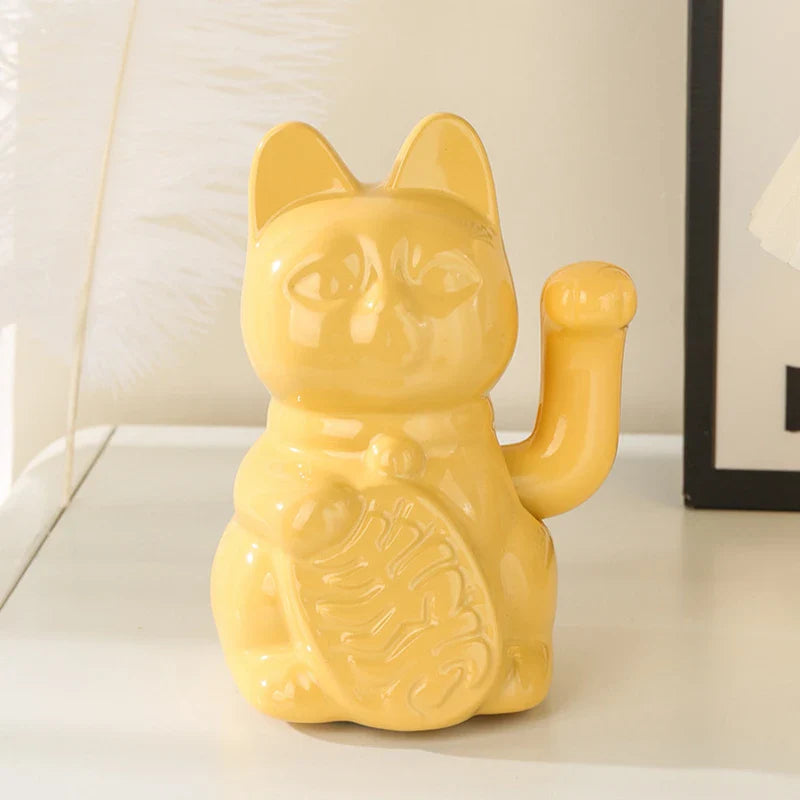 Maneki Neko Lucky Cat Ceramic Figurine - Animated Waving Paw Feng Shui Decor | Buddhive