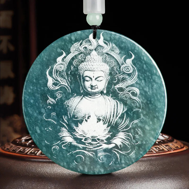Buddhist Amulet Blue Buddha Burma Jade Pendant - Handcrafted Protection Charm | Buddhive