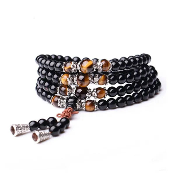 Mala Beads Tiger's Eye & Black Obsidian - 108 Prayer Beads for Protection & Meditation | Buddhive