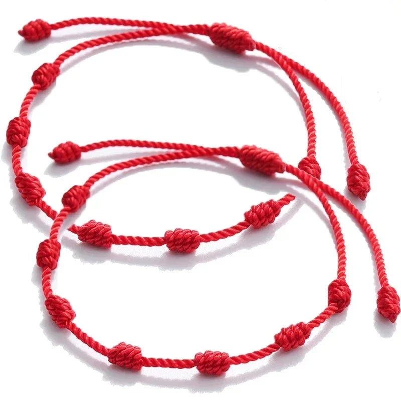 Red String Bracelet 7 Knots - Buddhist Protection Cord - Adjustable Cotton Thread | Buddhive