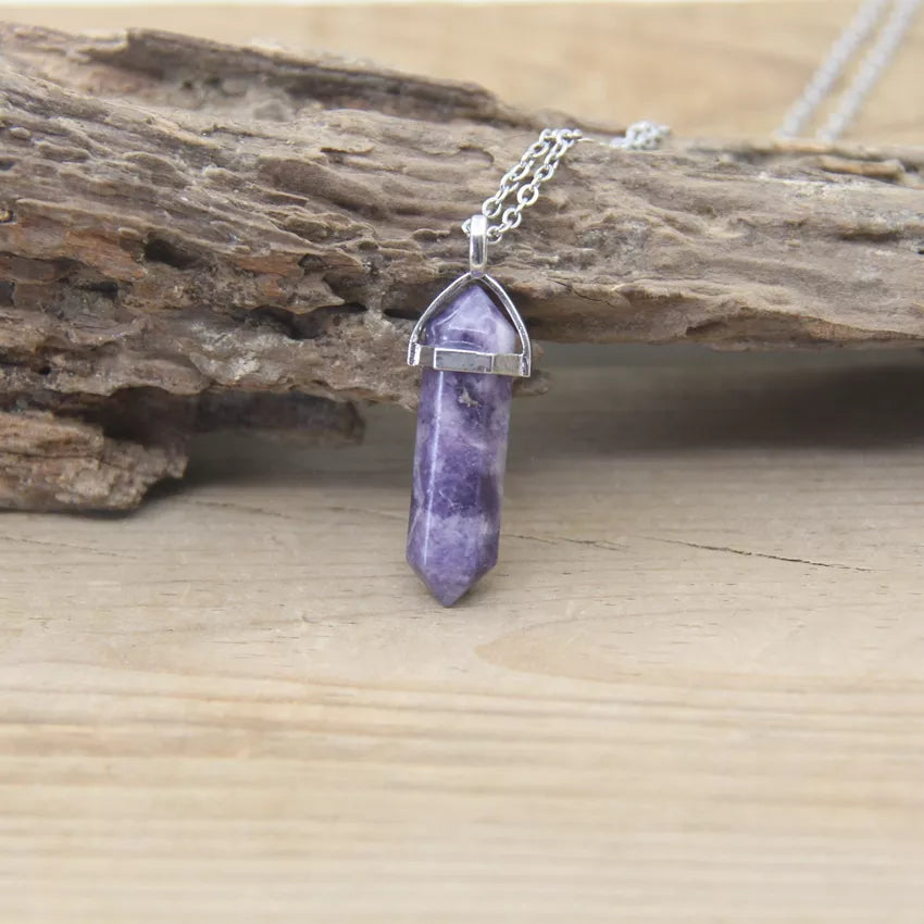 Hexagonal Stone Necklace - Natural Gemstone Pendant - Tiger's Eye & Obsidian | Buddhive