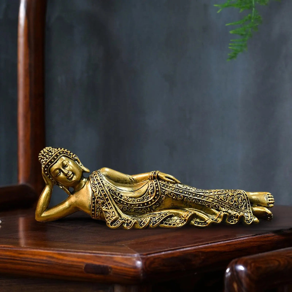 Reclining Buddha Statue Resin Gold Finish - Peaceful Home Decor & Meditation | Buddhive