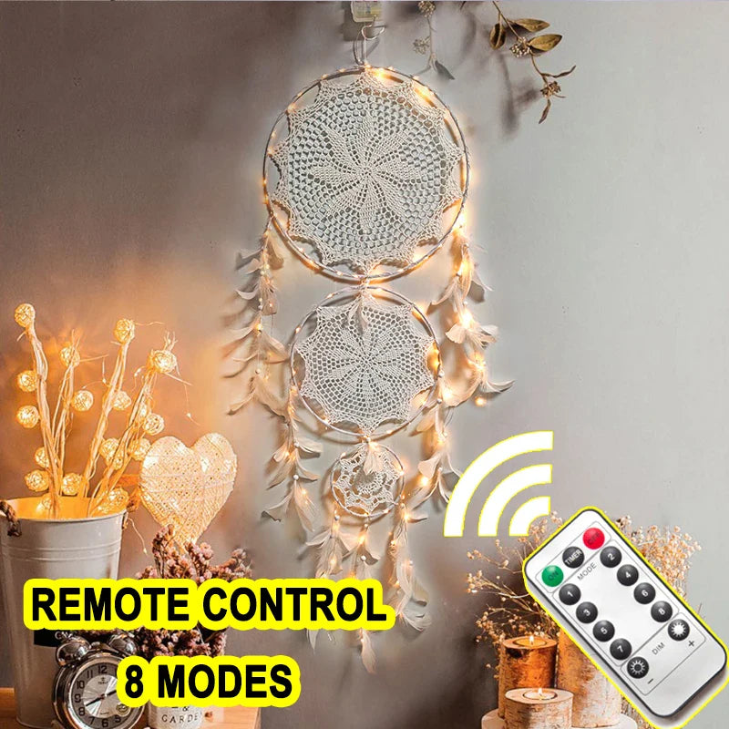 LED Dream Catcher with Lights - Handcrafted Boho Wall Decor - Bedroom & Meditation Space | Buddhive
