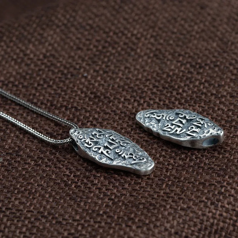 Tibetan Mantra Amulet Necklace - Stainless Steel Ancestral Pendant - Buddhist Protection Jewelry | Buddhive