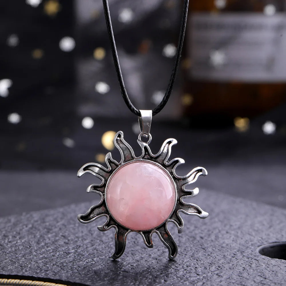 Quartz Sun Necklace - Natural Stone Buddhist Pendant - Unisex Spiritual Jewelry | Buddhive