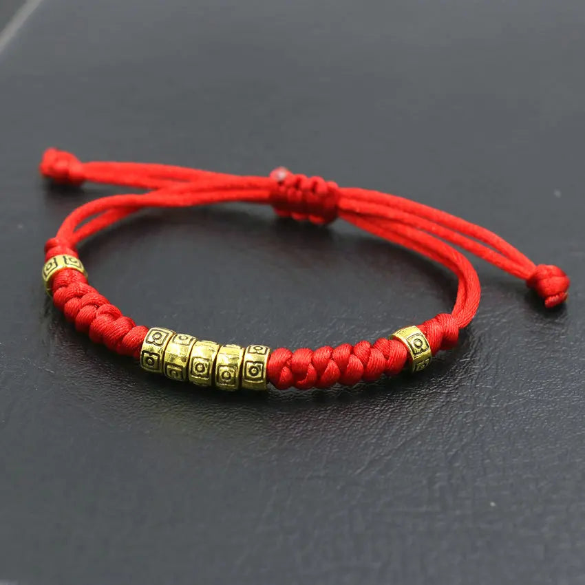Red Tibetan Lucky Bracelet - Adjustable Cord String - Good Fortune & Protection | Buddhive