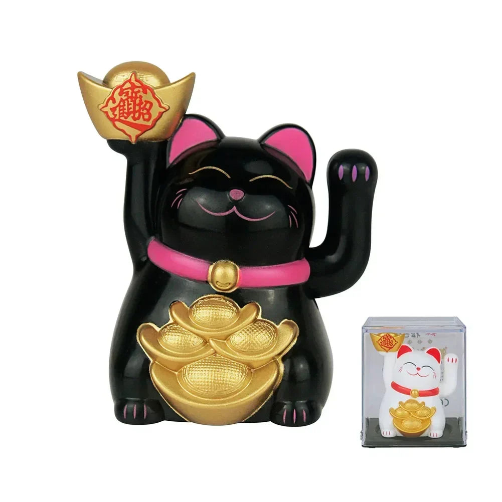 Maneki Neko Golden Lucky Cat Solar Powered Waving Figurine - Feng Shui Fortune & Wealth | Buddhive