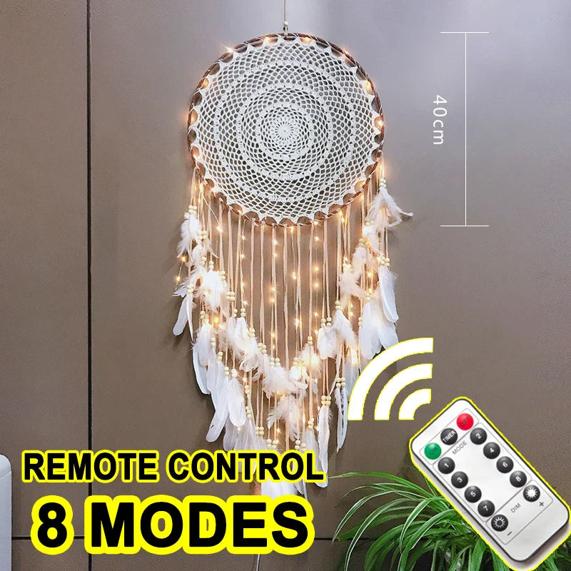 LED Dream Catcher with Lights - Handcrafted Boho Wall Decor - Bedroom & Meditation Space | Buddhive