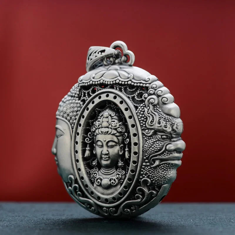 Three Face Buddha Pendant - Copper Buddhist Amulet Necklace - Harmony & Wisdom | Buddhive