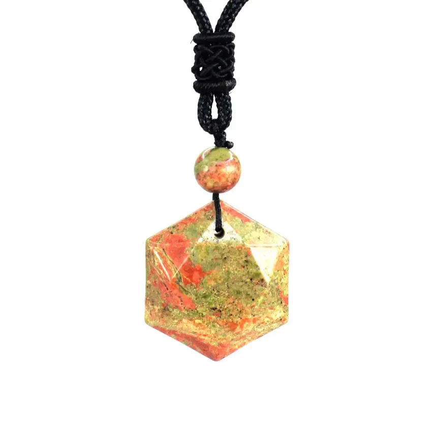 Black Agate Necklace Hexagonal Natural Stone Buddhist Pendant | Buddhive