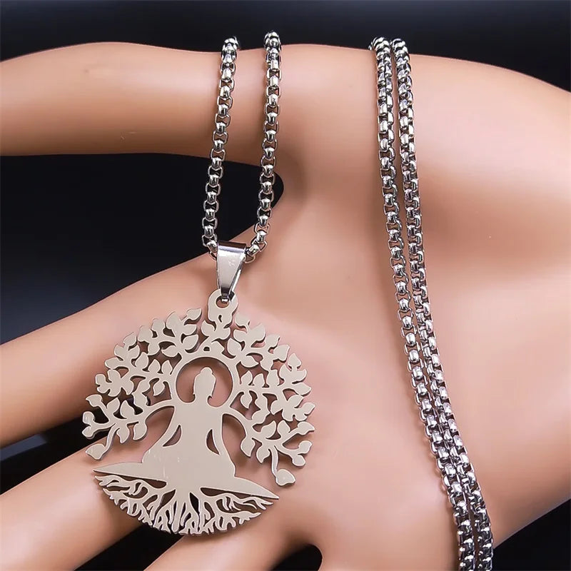 Buddha Tree of Life Necklace Pendant - Stainless Steel Unisex Buddhist Jewelry | Buddhive