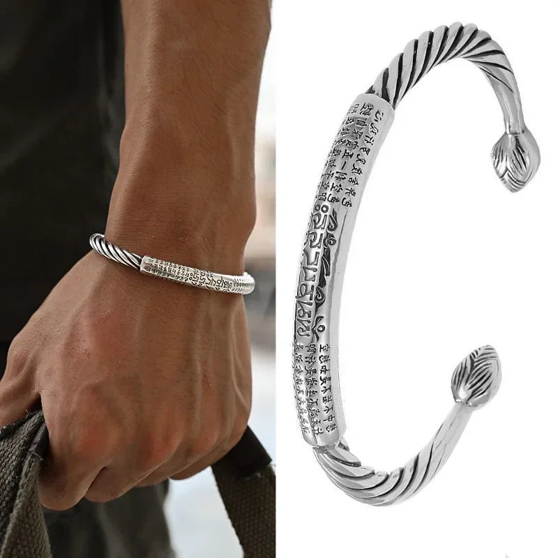Tibetan Buddhist Silver Bracelet - Adjustable Aluminum Alloy - Spiritual Jewelry | Buddhive
