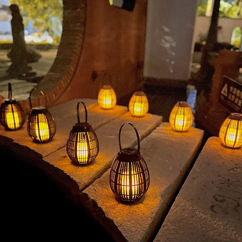 Solar Rattan Lantern Outdoor - Zen Garden Decor with LED Light | Buddhive