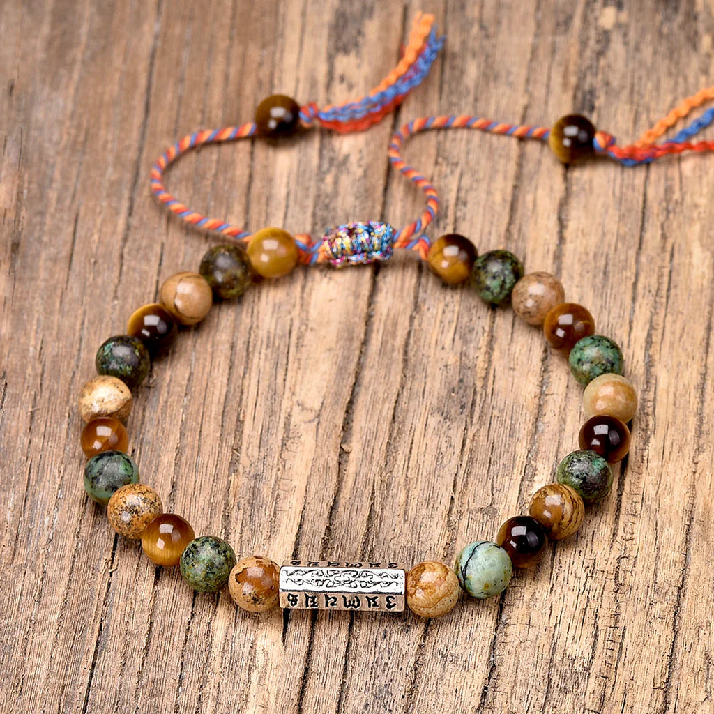 Tibetan Om Bracelet Natural Stone - Handmade Buddhist Prayer Wrist Mala | Buddhive