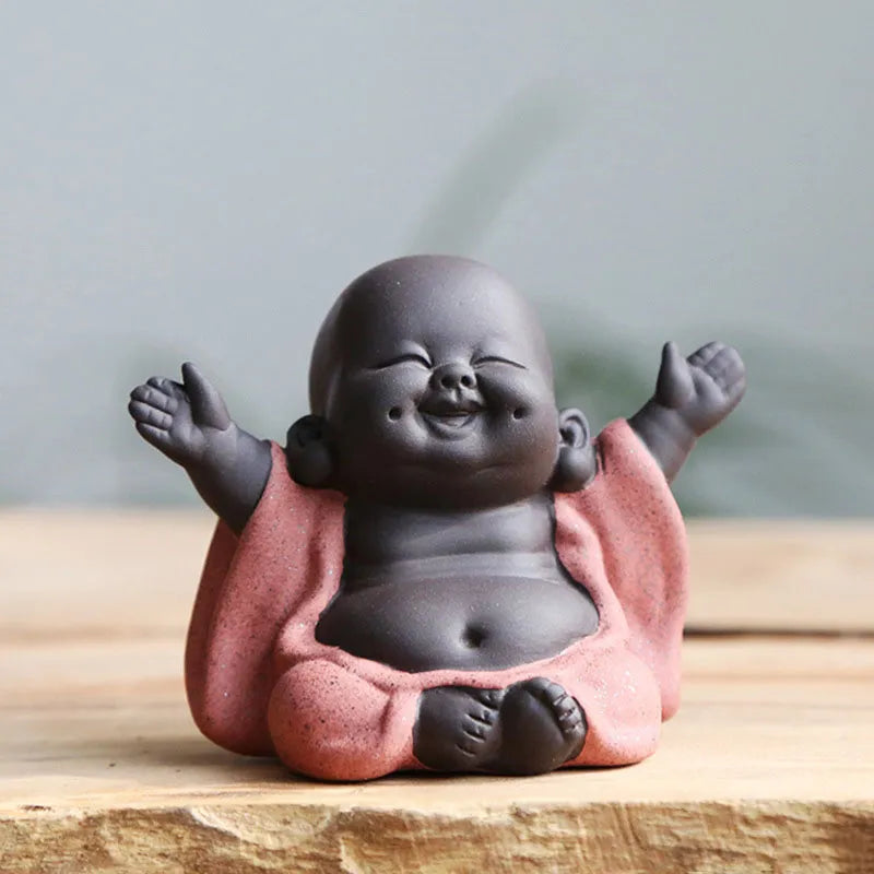 Laughing Buddha Statue Baby Monk Figurine - Ceramic Miniature Zen Decor 3.5 inch | Buddhive