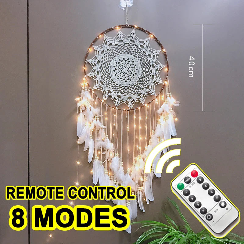 LED Dream Catcher with Lights - Handcrafted Boho Wall Decor - Bedroom & Meditation Space | Buddhive