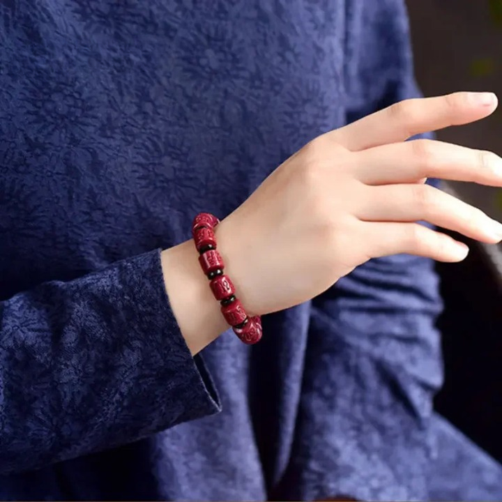 Tibetan Cinnabar Bead Bracelet - Authentic Hand-Carved Red Stone - Meditation & Protection | Buddhive