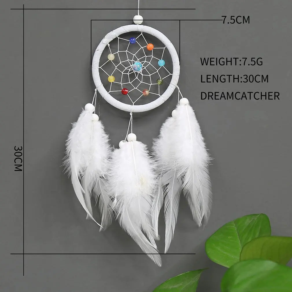 White Feather Dreamcatcher - 3 Inch Handmade Natural Beads & Feathers - Bedroom Decor | Buddhive