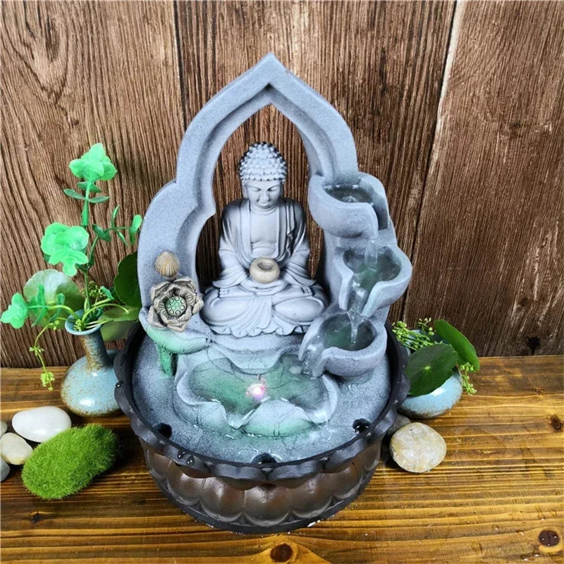 Buddha Fountain Indoor Zen Temple Design - Resin Tabletop Water Fountain with LED | Buddhive